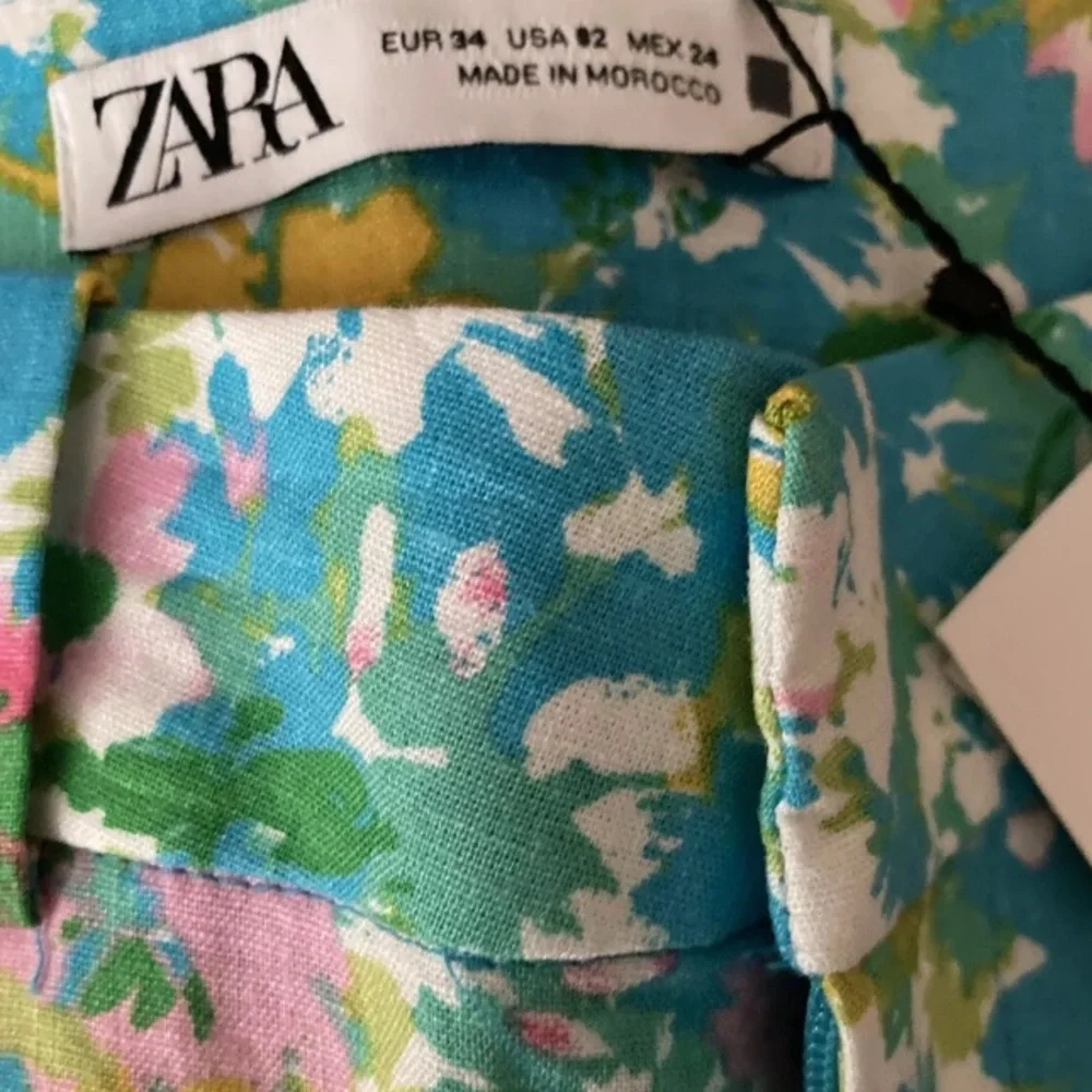 Zara Linen High Waist Floral Women’s Pants Size 2